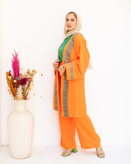 Orange linen set with Indian tape