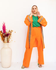 Orange linen set with Indian tape