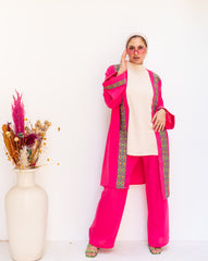 Fushia linen set with Indian tape